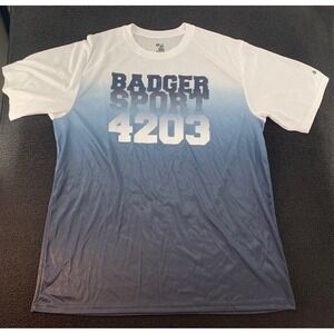 Badger Sport 4203 Men's T-Shirt White Blue Ombre Athletic‎ Short Sleeve Size L